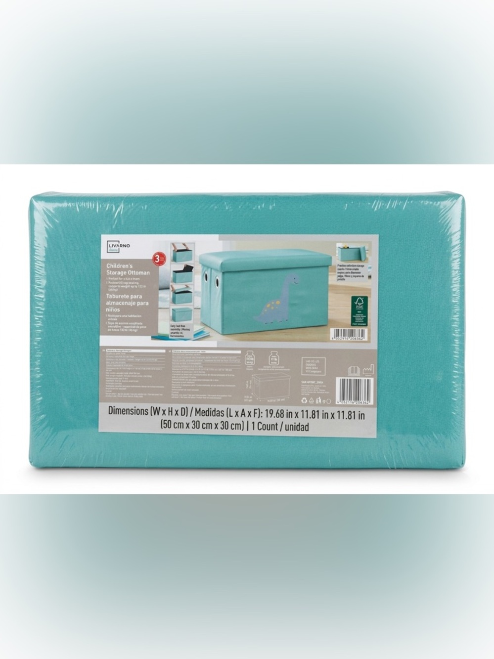 Livarno Home Children's Storage Ottoman - Teal Dinosaur - Picture 2 of 7